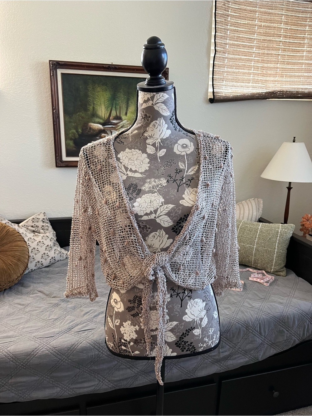 Vintage Taupe Crochet Tie-Front Cardigan - Women Intimates & Sleepwear